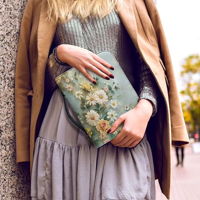 Daisy Flower Print Bible Cover Case for Women Girls Study Supplies Accessories Christian Gifts Carrying Cases Book Protector with Durable Handle-XXL