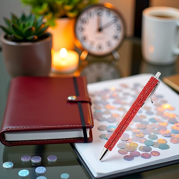 Red Rhinestone Bling Metal Ballpoint Pens Stationery Press Pen Black Ink Gift Pens for Women Girls Coworkers Novelty Cool Signature Pen Writing and Correction Supplies