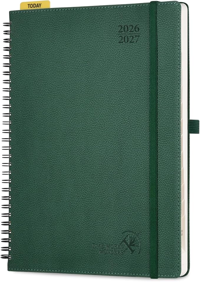 POPRUN 2026-2027 Academic Weekly Planner, Large 8.5" x 10.5" Horizontal Layout Calendar Agenda from July 2026 to June 2027, Softcover Appionment Book with Monthly Tabs, Spiral Bound, Inner-Pocket - Forest Green