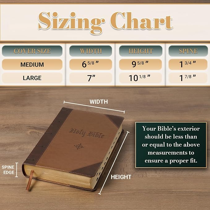 Christian Art Gifts Classic Premium Vegan Leather Inspirational Bible Cover for Men & Women: Faith Moves Mountains Encouraging Bible Verse, Easy Carry Zippered Case, Pen Loops, Pockets, Brown, Medium
