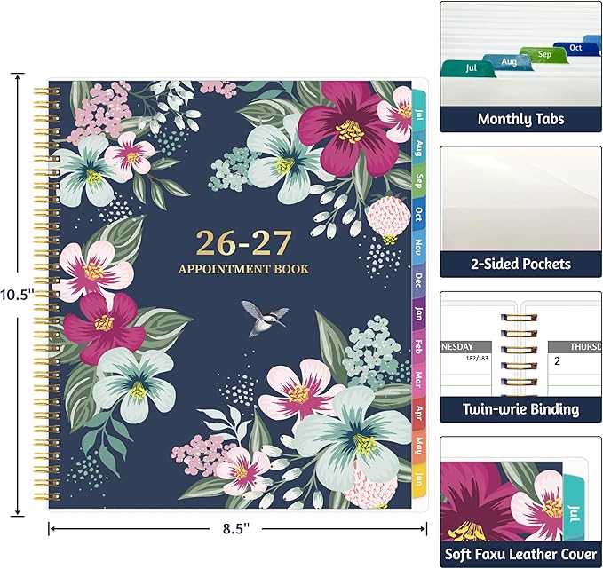 Appointment Book 2026-2027 - Appointment Planner with Weekly ＆ Monthly Spread, Jul 2026 - Jun 2027, 8.5’’ x 10.5’’, Large, 15 Minute Increments, 2026-2027 Daily Planner with Pockets, Tabs, thick paper