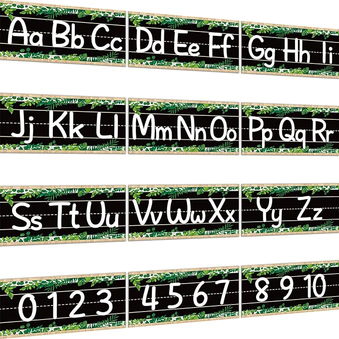 12 Pieces Alphabet Bulletin Board Strips Set Alphabet Line ABC Boho Banner & Number Border Posters for Preschool Kindergarten Classroom Playroom Bedroom (Simply Boho)