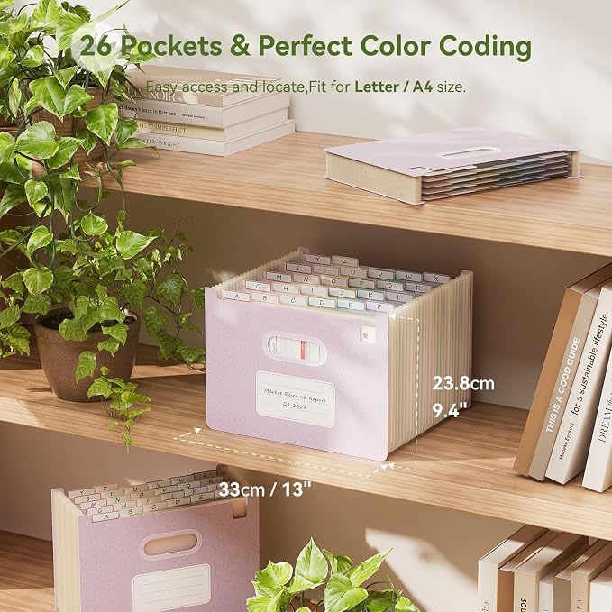 EcoStash 26 Pockets Accordion File Organizer, Wheat Straw File Folders, Upright&Open Top, A-Z Bill Receipt Organizer, 100% BPA Free, Return to Nature, Letter/A4 Size - Lavender Purple