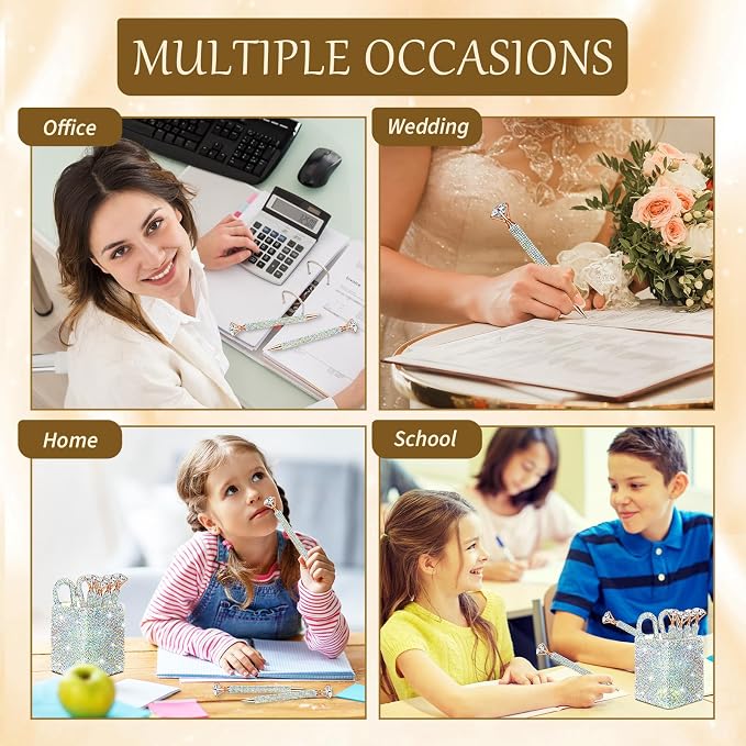 Qilery 8 Pcs Bling Desk Accessories Gift with 1 Bling Pen Holder 6 Pcs Crystal Rhinestone Pens 1 Crystal Scissors Glitter Makeup Brush Holder Valentines Gift Vanity Decor Organizer(Multicolor)