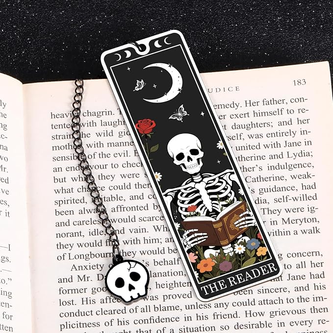 Funny Book Marks for Reading Women Men - Spooky Christmas Stocking Stuffers Dark Romance Bookmark, Horror Wicked Bookmarks for Book Lovers, Skeleton Gifts Gothic Accessories Cool Metal Bookmarks