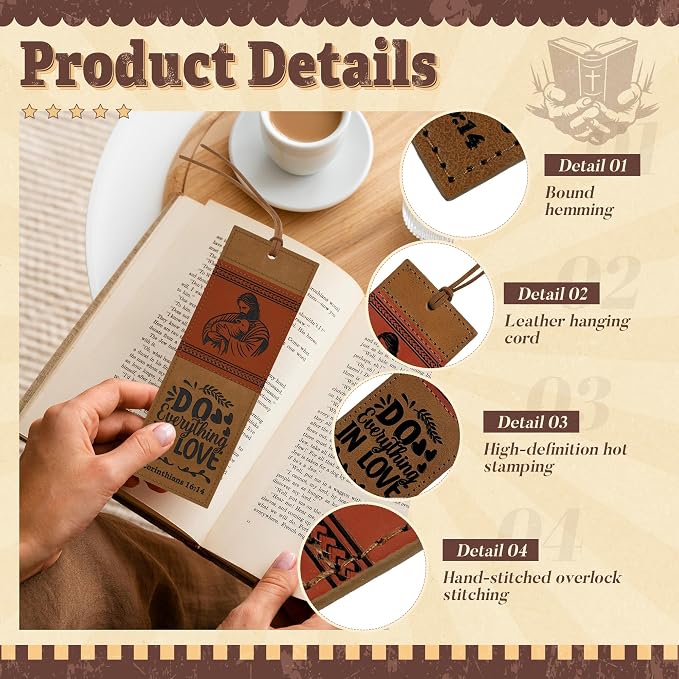 12PCS Leather Bookmark Bible Bookmarks for Reading Women Men Teacher Book Lovers Gifts, Stitched Religious Christian Bookmark Page Markers Inspirational Bible Verse Scripture Book Marks (Vintage-2)