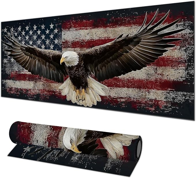HOMETITUTE XL Mouse Pad 31.5 x 11.8 Inch Bald Eagle American Flag Desk Mat Large Extended Keyboard Mat Computer Desk Pad Non Slip Waterproof Mouse Pads Gaming Office Accessories