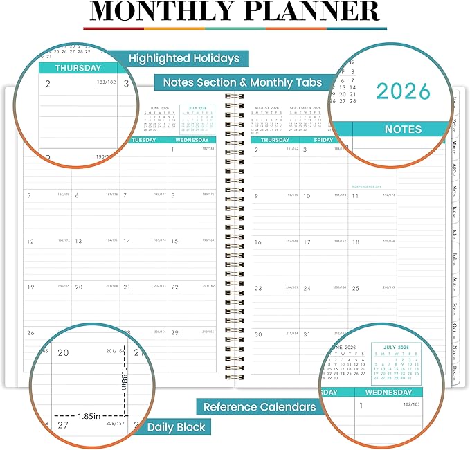 Planner 2026-2027 - 2026-2027 Monthly Planner, Monthly Calendar, 9" x 11", Jul 2026 - Dec 2027, Large, Twin-wire Binding, 12 Months Tabs, Holidays, Two-Sided Pocket, Thick Paper