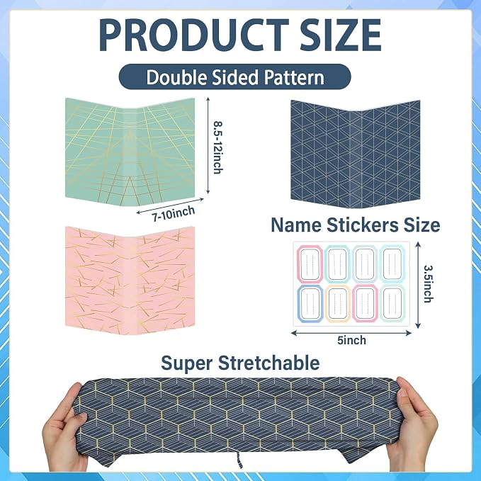 Jumbo Book Covers 7 Pack Reusable Fabric Book Cover Protective Books Covers 9 x 11 Inch Geometric Stretchable Books Sleeve Cover with Label Sticker for Most Hardcover Textbooks Up to 10 x 12.5 Inch