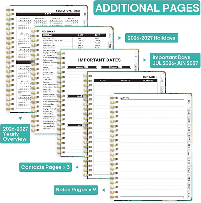 Academic Planner 2026-2027, Weekly and Monthly Calendar Book, July 2026 – June 2027, Hardcover Planner with Tabs, Perfect for Teachers, Students, Women & Men, A4 (8.5" x 11") - Ocean