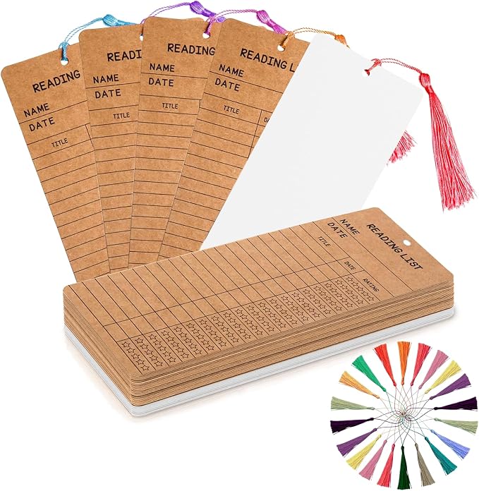 60 PCS Reading List Bookmarks with Colorful Tassels – 50 Book Tracker Bookmarks & 10 Blank White Bookmarks for Book Lovers, Students, Teachers – Graduation Gifts, Reading Log, Back-to-School Supplies