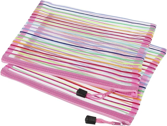 MECCANIXITY Mesh Zipper Pouches, A5 Colorful Pencil Case Document File Bags Storage Organizer for Office Supply Travel Accessory, Pink Pack of 6