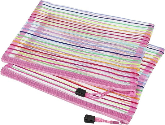 MECCANIXITY Mesh Zipper Pouches, A5 Colorful Pencil Case Document File Bags Storage Organizer for Office Supply Travel Accessory, Pink Pack of 6