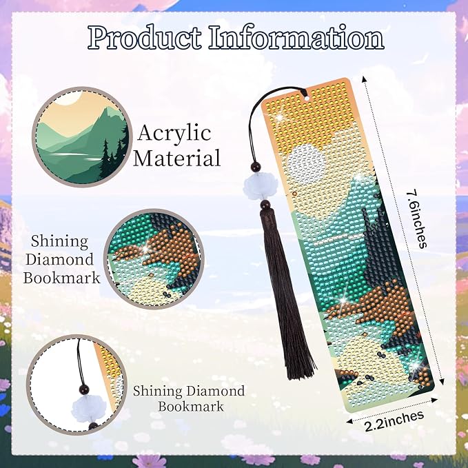 Sitsink Scenery Diamond Art Bookmarks - 6 Pcs Sunset Diamond Painting Bookmark Kits with Tassels, Sunrise DIY Gem Art Rhinestone Crafting Kit for Adults Women