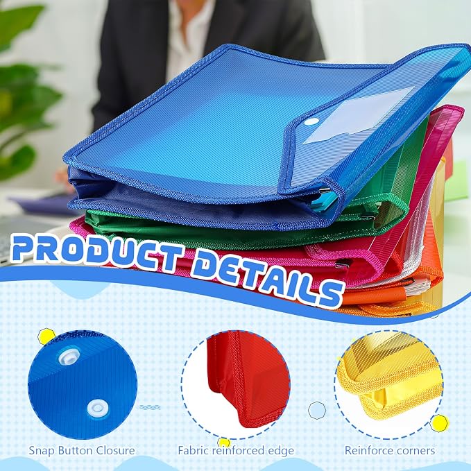 4 Pack A4 Expanding Plastic File Folders Waterproof Document Organizer with Snap Button Multiple Pockets, Office Home Office Storage (4 Color)
