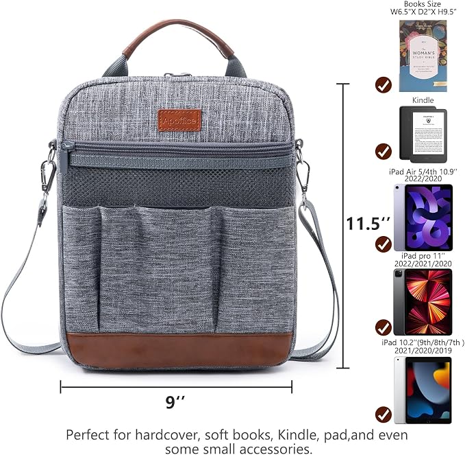 Book Sleeve with Zipper, Book Covers for Book Lovers, Multi-pocket Book Protector Cover with Shoulder Strap,Book Bag for Ipaad, kidle - Back To School Book Accessories