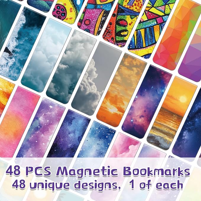 48Pack Magnetic Bookmarks for Reading Women Men Teacher Book Lovers Gifts, Bookmarks Bulk Personalized Bookmark Magnet Bookmark Clips Cute Pretty Funny Book Markers (multi-colored-01)