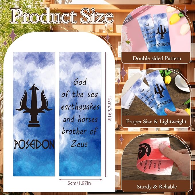 Wxiben Greek Mythology Bookmarks Gifts - 70 Pcs Olympians Gods Bookmarks Paper The Gods of Ancient Greece Book Marks Page Marker Clip for Book Lovers Students Teacher Reading Bookish Party Favor