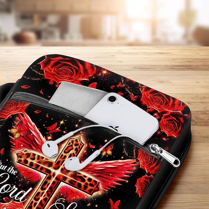 Bible Cover for Women With Leopard Rose Flowers, Carrying Case for Study, Zippered Portable Bag, Covers, Gifts for Christmas Christian