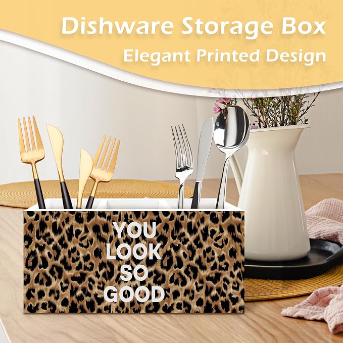 Inspirational Leopard Print Pen Pencil Holder, Cheetah Desk Accessories, Trendy Leopard Print You Look So Good Wooden Pen Pencil Organizer for Y2k Room Dorm Desk Decor