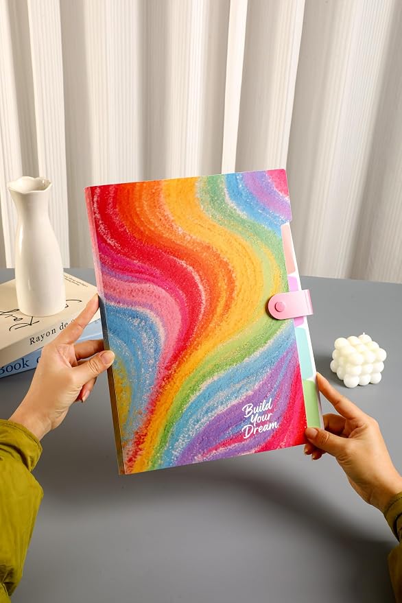 Cute Expanding File Folder - 5 Pockets Accordion Document Organizer, Waterproof Poly Plastic, A4/Letter Size for School Office Home - Rainbow
