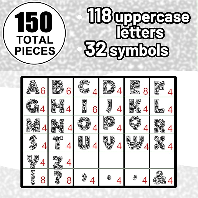 150 PCS Large 6" Bulletin Board Letters Set, Black Composition Classroom Alphabet Cutout Letter for Bulletin Board Display School Combo Pack, A Great Helper to Inspire Students' Learning Interest