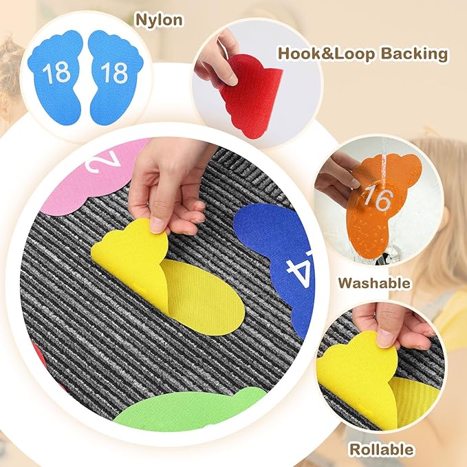 Outus 48 Pcs Carpet Feet Spots, Line up Sit Foot Spots for Classroom Floor, Carpet Markers for Teacher Supplies Classroom Rug, School Decoration(Rainbow Color)