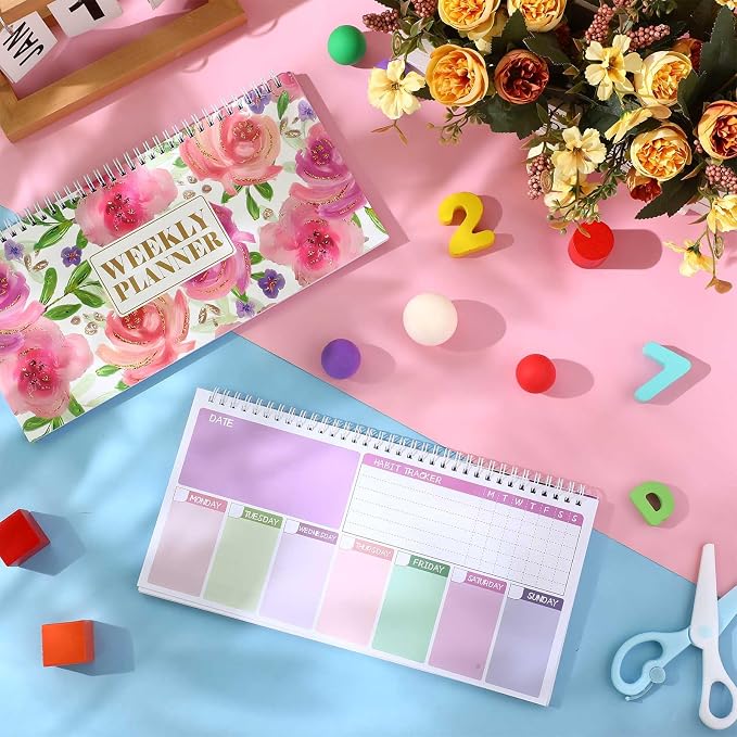 Funrous Floral Undated Weekly Planner 2026 Weekly To Do List Notepad with Goal Shopping Horizontal Desk Calendar Spiral Bound Calendar for Planner Reminder Office School 12 x 6 inch(Classic,Pink)