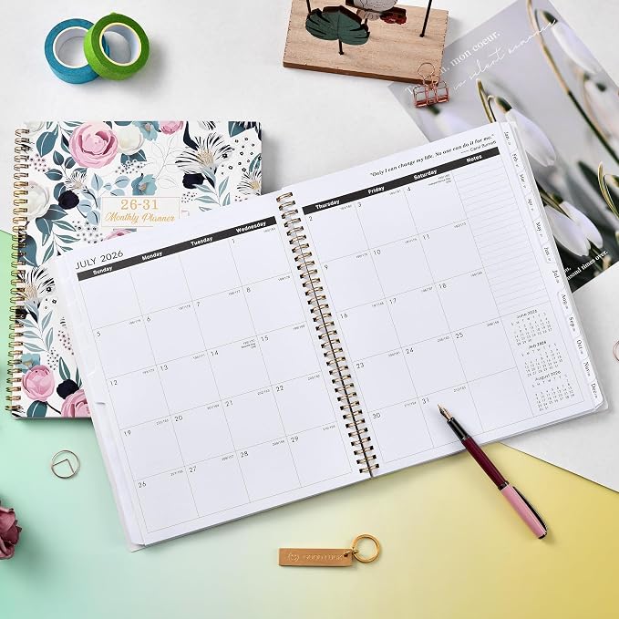 2026-2031 Monthly Planner - 5 Year Planner/Calendar 2026-2031 Spiral Bound, Jul. 2026 - Jun. 2031, 9" x 11", Twin-Wire Binding + Printed Tabs - Petunia