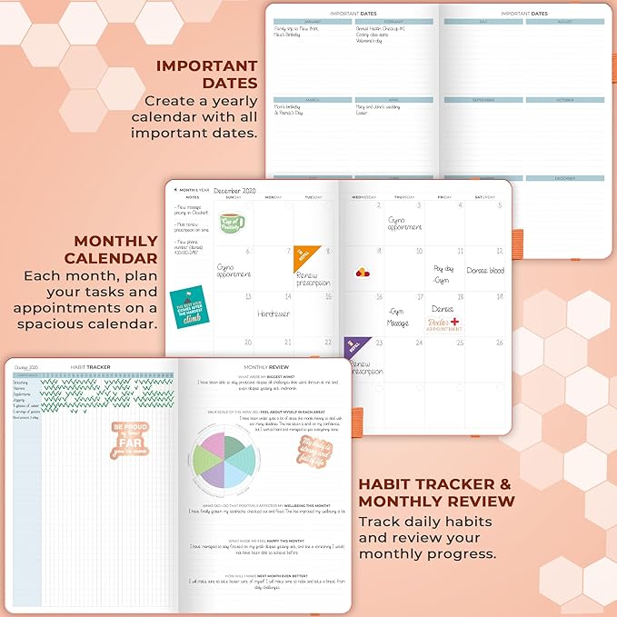 Clever Fox Large Medical Planner 12-Month – Medical Notebook, Health Diary, Wellness Journal to Track Health – 12 Months, 7x10.5″ (Orange)