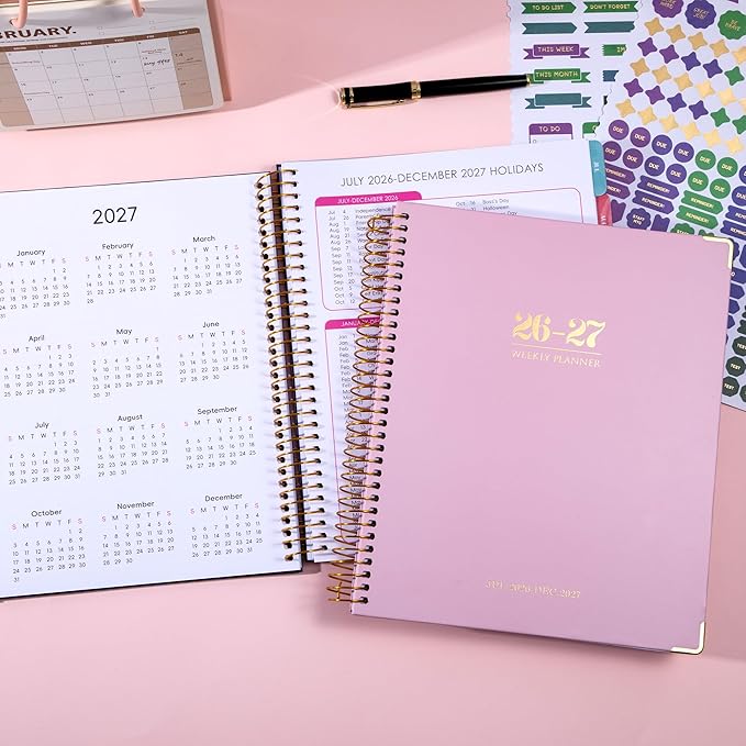 Yoment Planner 2026-2027 Weekly and Monthly 8.5"x11" Large Hardcover Planner from Jul 2026 - Dec 2027 18 Months Calendar Planners for Women Men Yearly Agenda Daily Weekly Planning with Tabs, Pink
