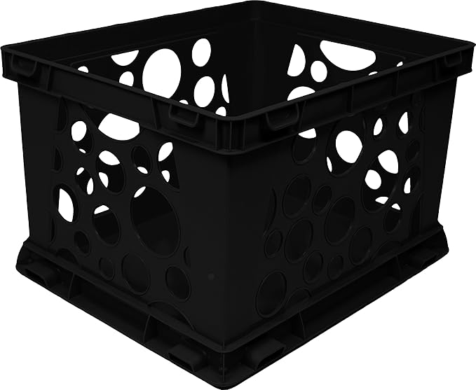 Storex Large Storage and Transport File Crate, 17.25 x 14.25 x 10.5 Inches, Black (STX61546U01C) (Pack of 2)