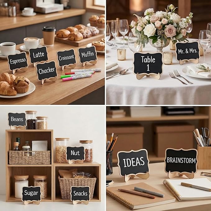 Mini Chalkboard Signs, 20 Pack Small Chalkboard Labels Table Signs with Easel Stand, Wooden Blackboards for Wedding Decor, Party Buffet Display, Place Cards, Food Labels