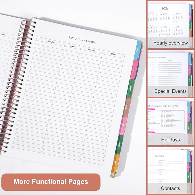 Planner 2026-2027, Leather Two-Tone Planner, 18 Month Weekly and Monthly Planner Calendar with Tabs, Jul 2026–Dec 2027, Large 8.5" x 11" A4 Hardcover Spiral Agenda Planner for Home, School and Work （Pink）