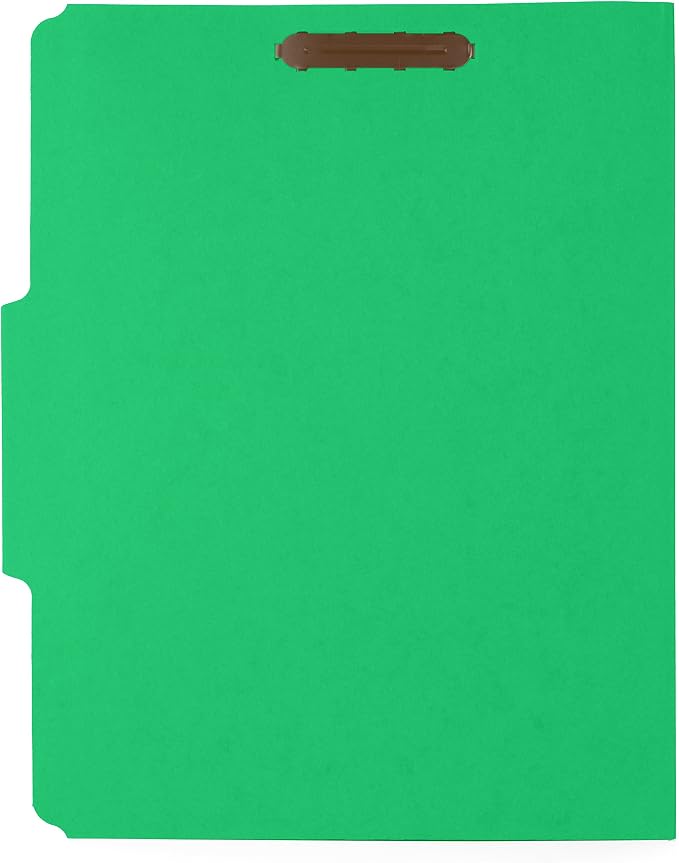 Blue Summit 50 Green Fastener File Folders - 1/3 Cut Reinforced Assorted Tab - Durable 2 Prongs Designed to Organize Standard Medical Files, Law Client Files, Office Reports - Letter Size