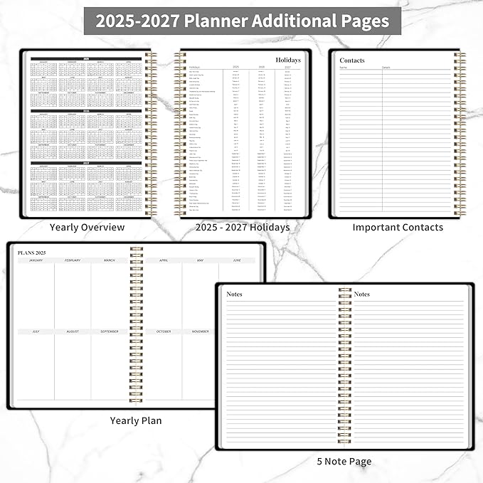 Monthly Planner 2025-2027, July 2025 - June 2027, 2 Year Calendar 2025-2027 Monthly Planner, 7.5" x 10", 24 month Calendar With Goals To Do List, Habit Tracker Suitable for Schools & Offices & Home, Black