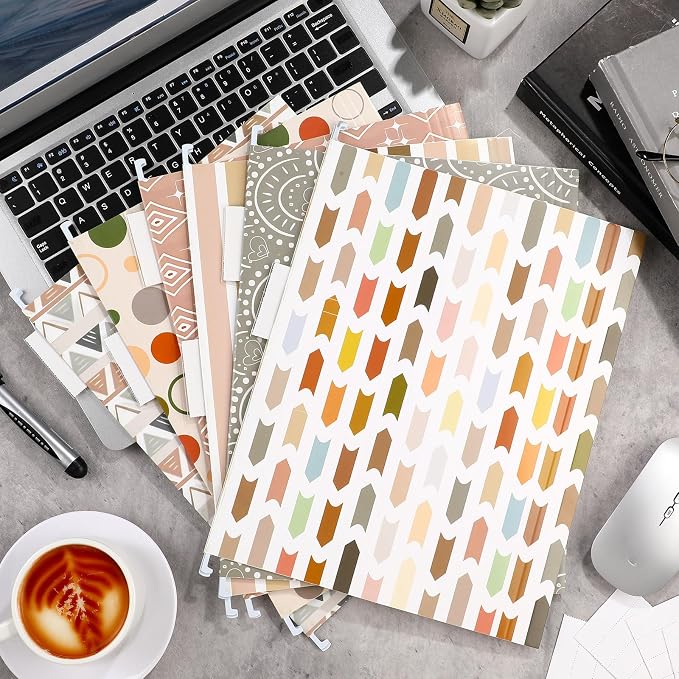 Qeeenar 30 Pcs Boho Hanging File Folders 9.5 x 11.5 in Decorative Cute Hanging Letter Size File Folder with Adjustable Tabs Back to School Gift for Office Home Supplies, 6 Designs(Vintage)