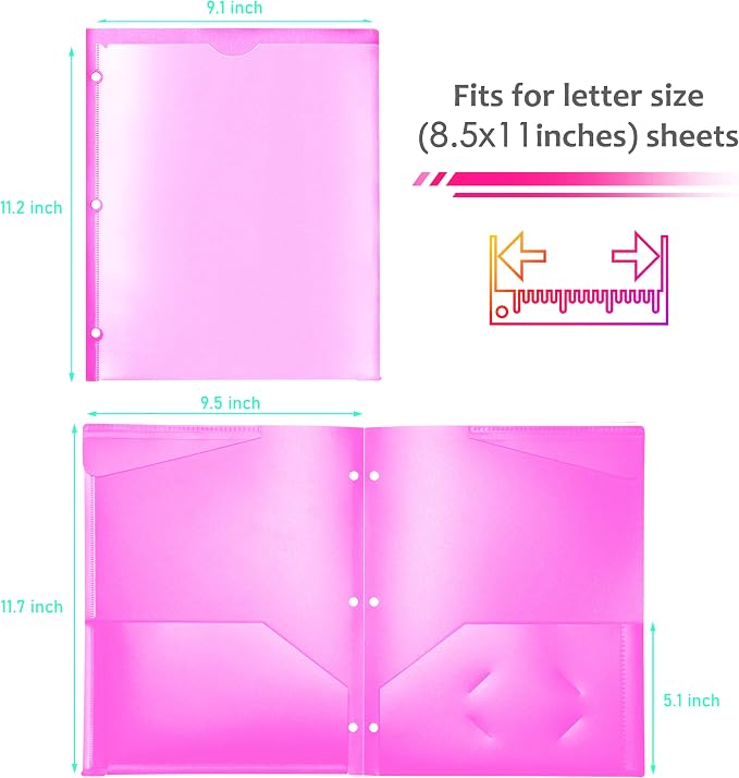Heavy Duty Plastic Folders with Clear Front Pocket - 18PCS, 3 Pockets Folders with 3 Holes Fits 3 Ring Binder, Includes Card Slot, for Letter Size Sheets, Assorted Bright Colors