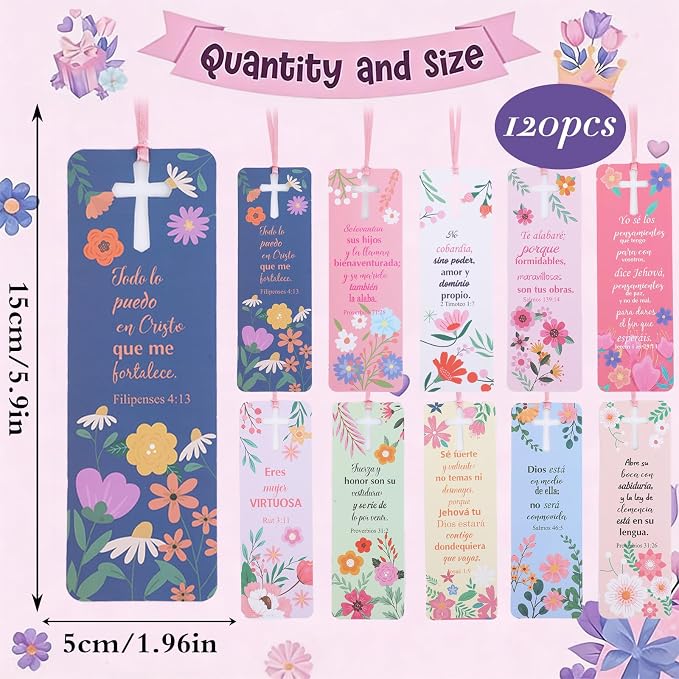 Spanish Bible Bookmark Gifts - 100 Pcs Christian Verse Paper Bookmarks Bulk for Women Men Separadores De Biblia En Español Religious Inspirational Gift for Sunday School Church Mothers Day
