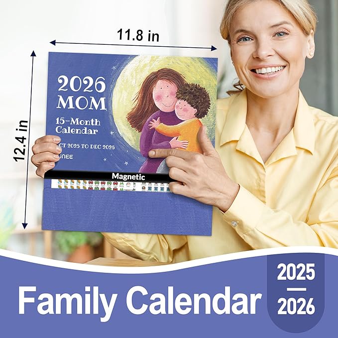 SUNEE Family Wall Calendar 2026 Magnetic Fridge Calendar 15 Months, Oct. 2025 to Dec. 2026, Moms Calendar 2025-2026 Wall Calendar, Family Organizer Sticks to Refrigerator - over 300 Stickers