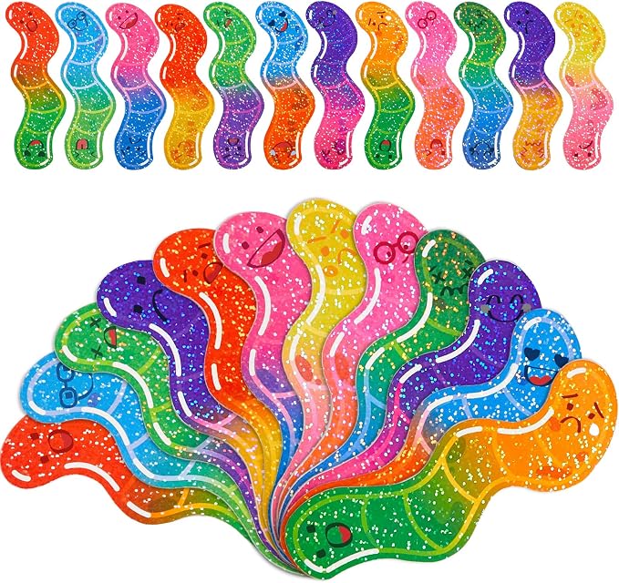 120 Pcs Worm Bookmarks Bulk for Kids Fun Holographic Glitter Gummy Worm Cute Bookmarks Funny Bookmark for Adults Student Teacher Reading Lovers Gift Bookish Party Favors