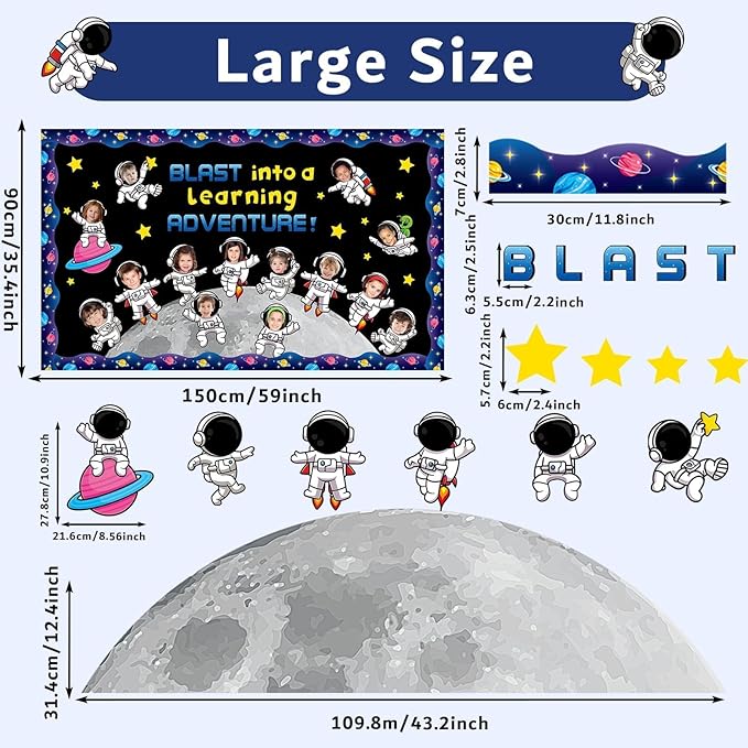 Outer Space Astronaut Bulletin Board Set Blast into A Learning Adventure Classroom Bulletin Board Decorations Planet Galaxy Astronaut Cutouts for Kids School Classroom Chalkboard Wall Decor