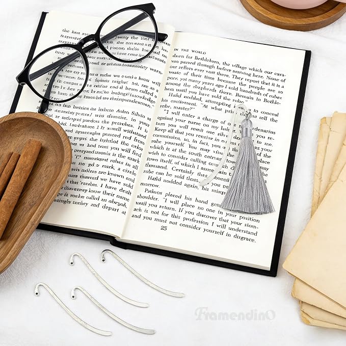Framendino, 10 Pack Silver Bookmarks Vintage Alloy with Hook Bookmark for Reading Enthusiasts