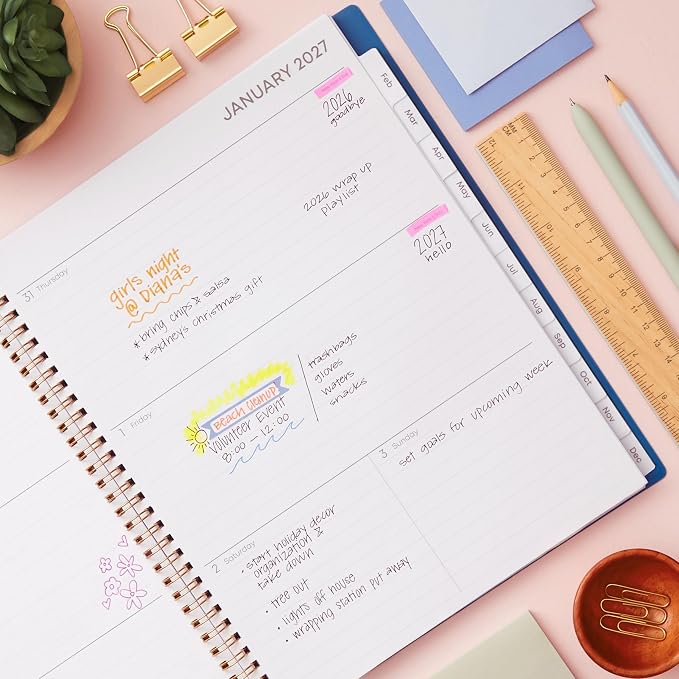 Blue Sky 2027 Weekly and Monthly Planner Calendar, January 2027 - December 2027, 8.5" x 11", Flexible Cover, Laminated Tabs, Durable Twin Wire Binding, Storage Pocket, Bakah Blue