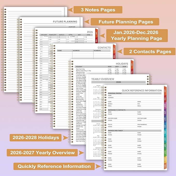 2026 Daily Planner - Appointment Book 2026, 9'' x 11'', Hourly Planner JAN.2026 - DEC.2026, Appointment Book with Coated Inner Tabs, Inner Pocket