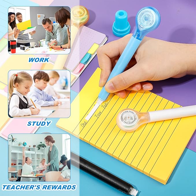 Gersoniel 10 Pack Correction Tape Pen Correctional Ink Tape Push Pull Protective, Easy to Use Applicator for School Office Supplies, 0.2 x 236 Inch (Bright Color)