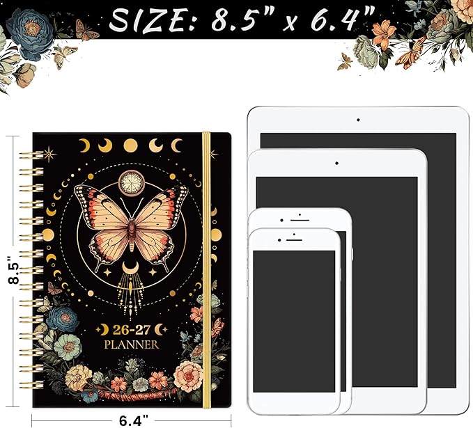 2026-2027 Planner - Academic Planner 2026-2027, July 2026 - June 2027, 6.4" x 8.5", Weekly and Monthly with Tabs, Back Pocket + Thick Paper - Butterfly