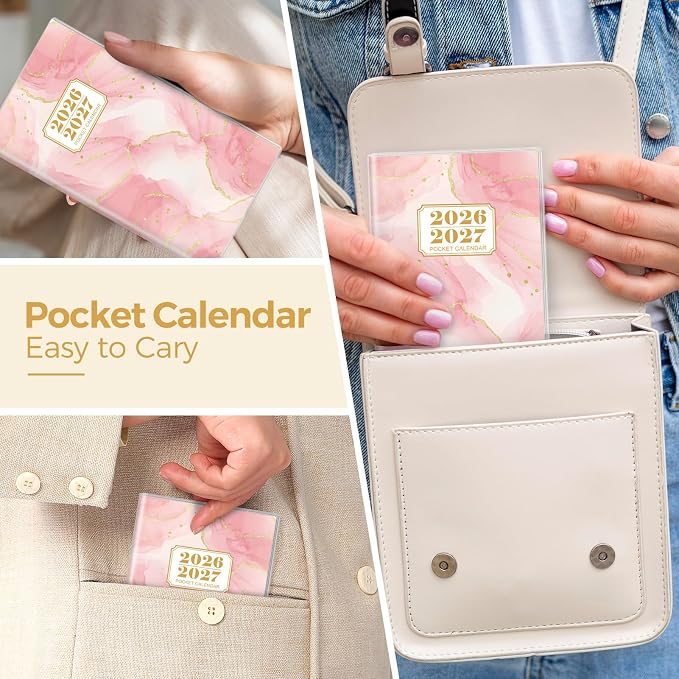 SKYDUE Pocket Calendar 2026-2027, Pocket Monthly Planner Jan 2026 - Dec 2027 for Purse, 6.7" X 3.7" 24-Month Small Planner, Academic Year Calendar, Compact Design with Plastic Sleeve