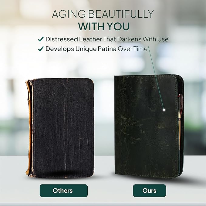 Genuine Leather A5 Journal Cover Refillable Notebook Cover, Fits 5.75 x 8.25 in, Card Slots Pocket & Pen Holder, Handmade Professional Leather Organizer for Men & Women, Travel & Work Diary Cover