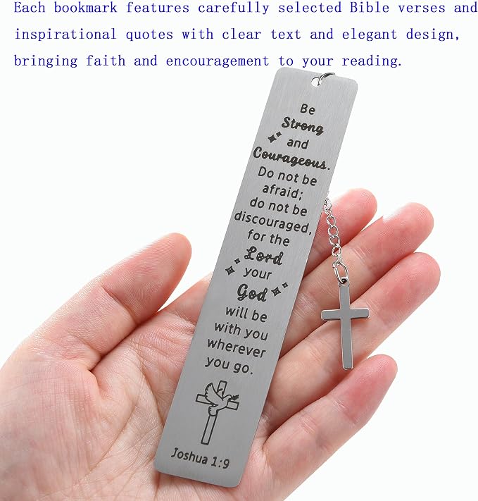 6PCS Metal Christian Bookmarks with Inspirational Bible Verses Stainless Steel Cross Pendant Tassel，Religious Gift Accessories for Church Readers Believers (Bible Verses)